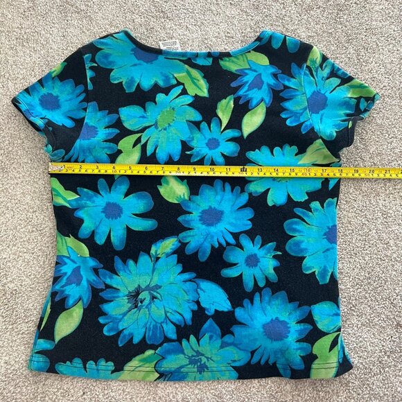 Deadstock Vivid Blue Sequin Floral Babytee Top Y2K 100% Cotton - Picture 8 of 8